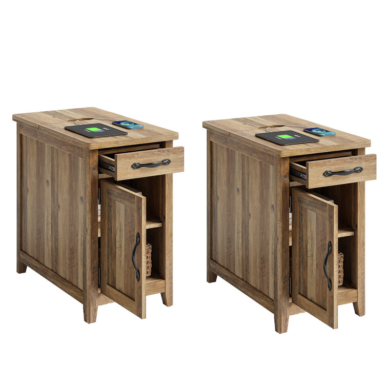 End Table With Storage And Charging Station Set Of 2