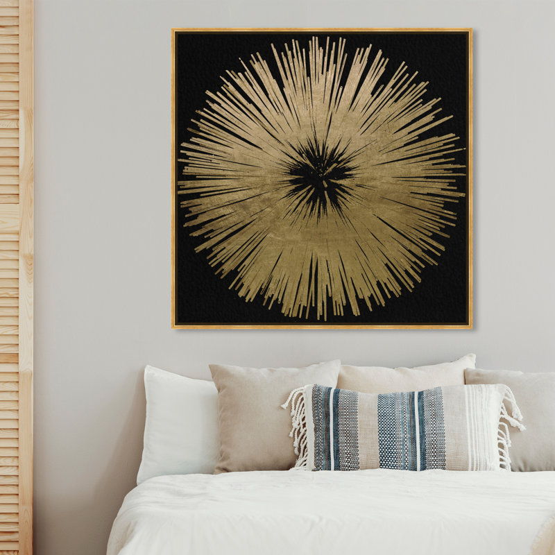 «Abstract Sunburst Golden Night», impression, Toile encadrée, H 12 po x l 12 po, Blanc