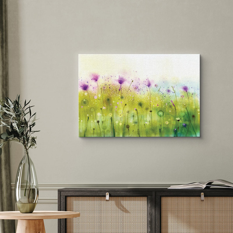 «Watercolor Dot Explosion Mauve Lavande Floral Botanical Illustration Modern Art Rustic» sur, H 12 po x l 18 po