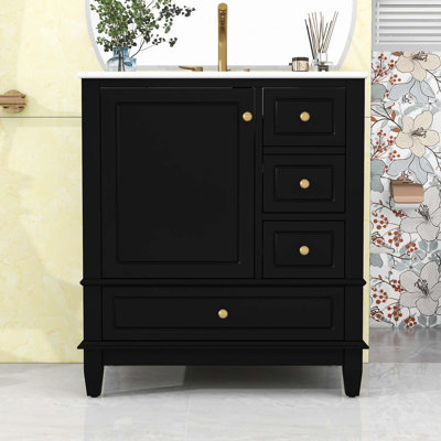 Meuble-lavabo avec lavabo, tablette et trois tiroirs