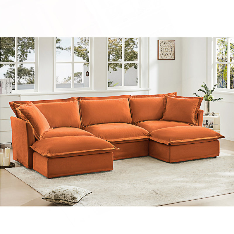 Canapé modulaire en U à siège profond, Chenille orange