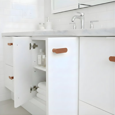Bouton d'armoire en forme de L de style Mid-Century moderne en cuivre massif (brun) par ROUS Hardware 