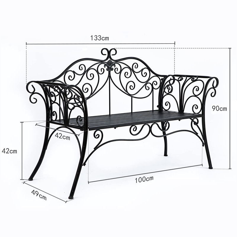 Metal Garden Bench, Black
