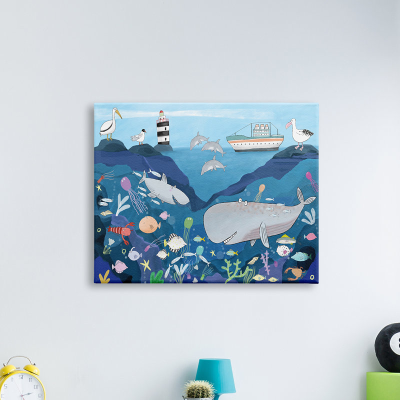 Illustration d'un enfant sous-marin, requin-baleine - peinture, H 30 po x l 40 po, Toile tendue