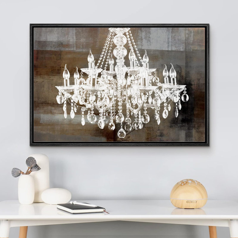 «Glam Crystal Chandelier Silhouette» sur toile de fond abstraite, reproduction d'art sur toile, H 24 po x l 36 po x 1,5 po