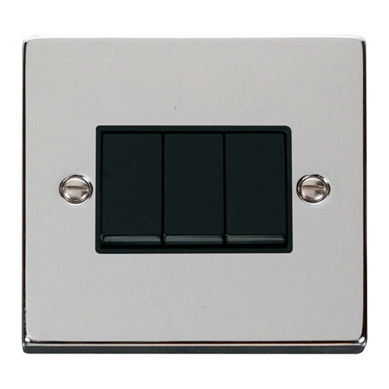 Polished Chrome 10A 3 Gang 2 Way Light Switch