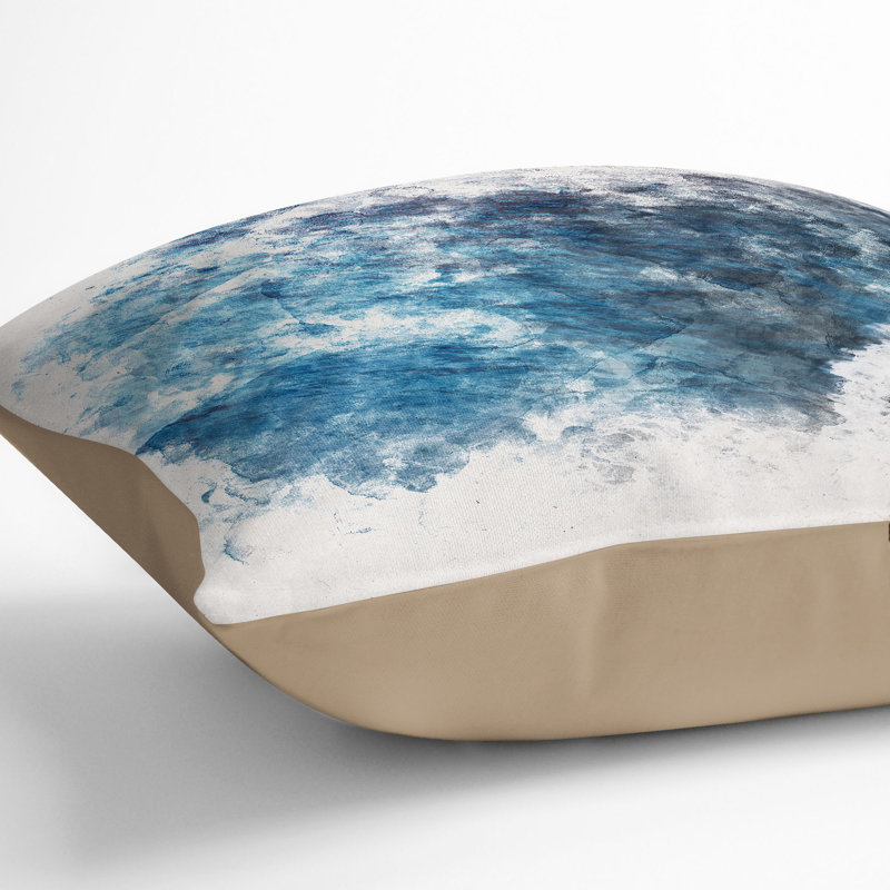 Waves on the Beach in Bali Watercolour Cushion with Filling, 40cm H x 40cm W x 15cm D, Stone