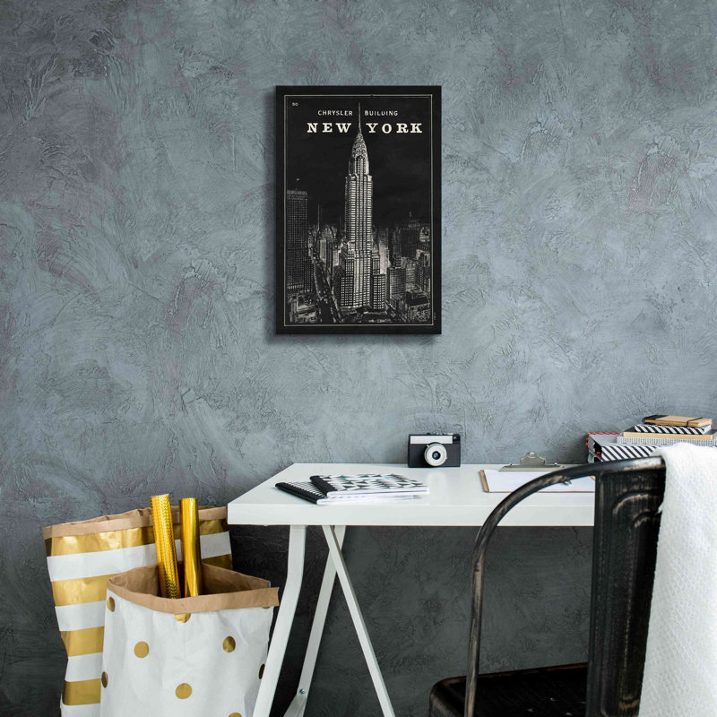 «Blueprint Map New York Chrysler Building Black» par Sue Schlabach, estampe numérique sur toile, L 12 po x H 18 po
