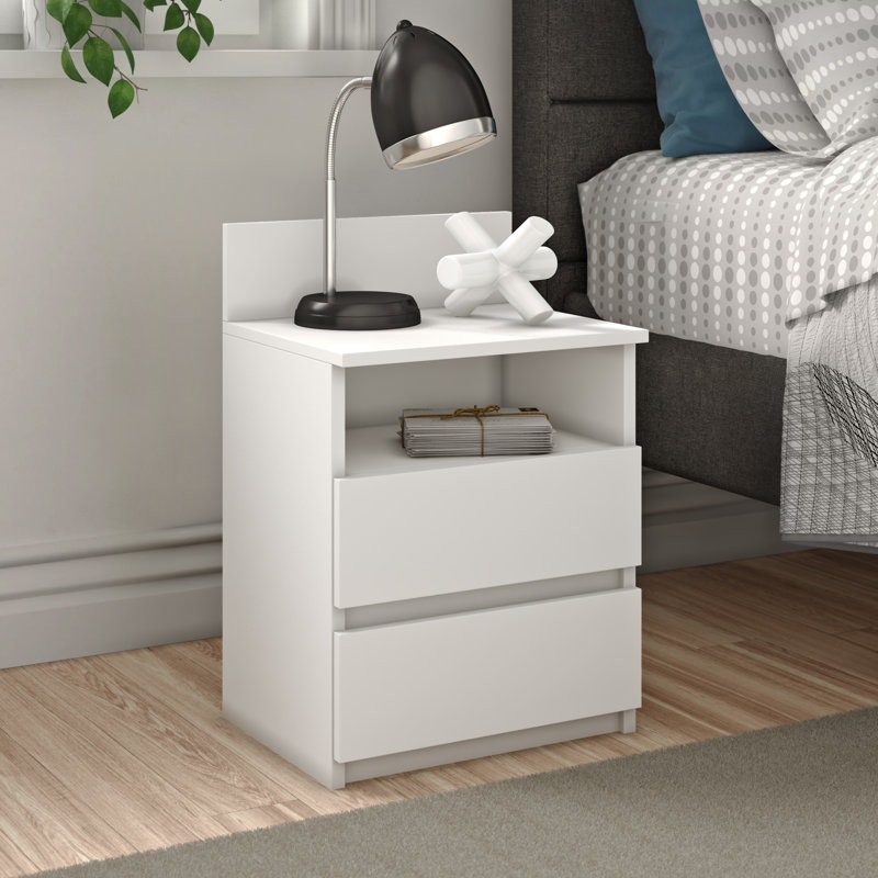 Abril 2 Drawer Bedside Table, White