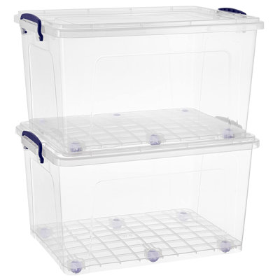  Storage Bins with Lids,44 Quart Clear Plastic Containers for Organizing, Stackable Totes, BPA Free, Odor Free, Organizer Boxes for Home, and Dorm, 2 Pack