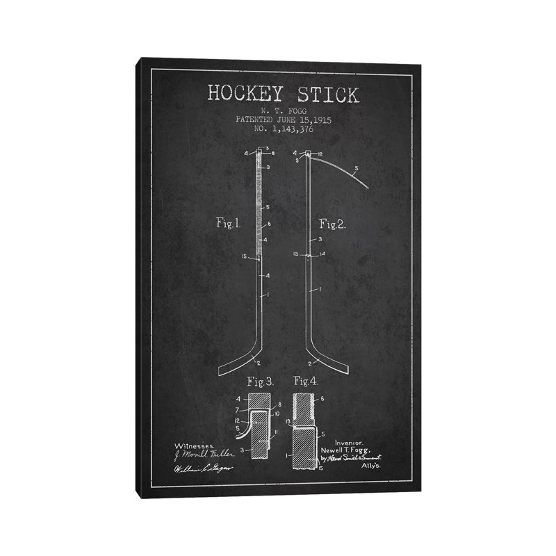 Hockey Stick Charcoal Patent Blueprint by Aged Pixel - Wrapped Canvas Print, 66.04 cm H x 45.72 cm W x 1.91 cm D