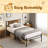 Twin XL Size Metal Bedframe,Headboard With Wood Panel Decoration