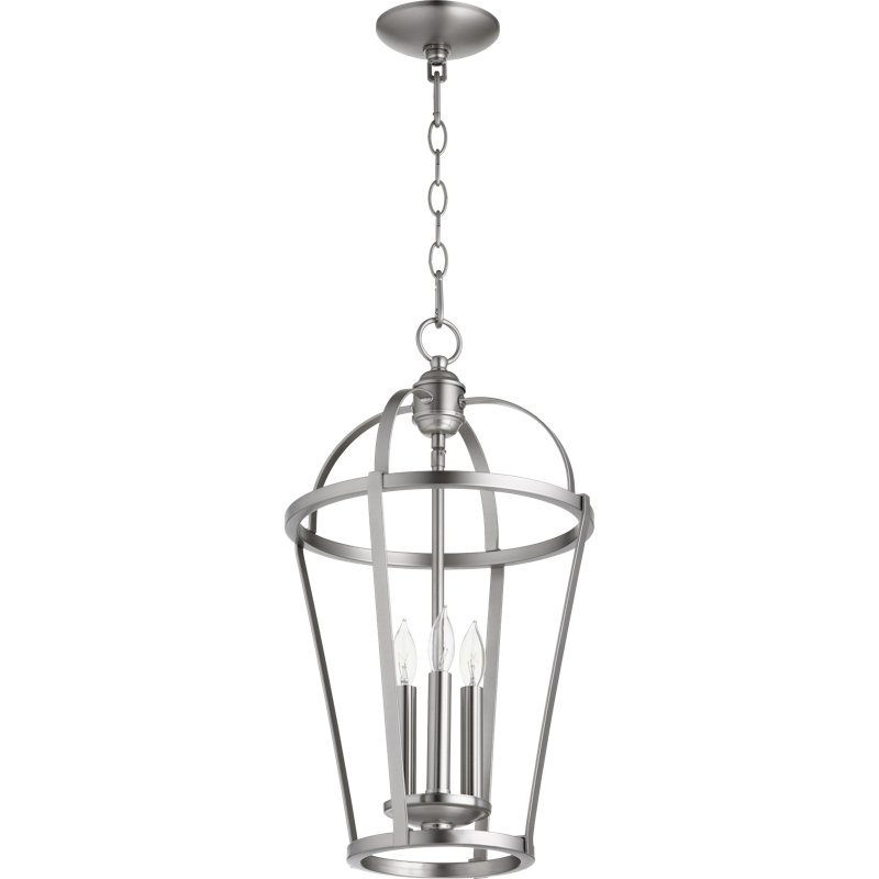 Luminaire suspendu géométrique 3 lumières lanterne Monaghan, Nickel satiné