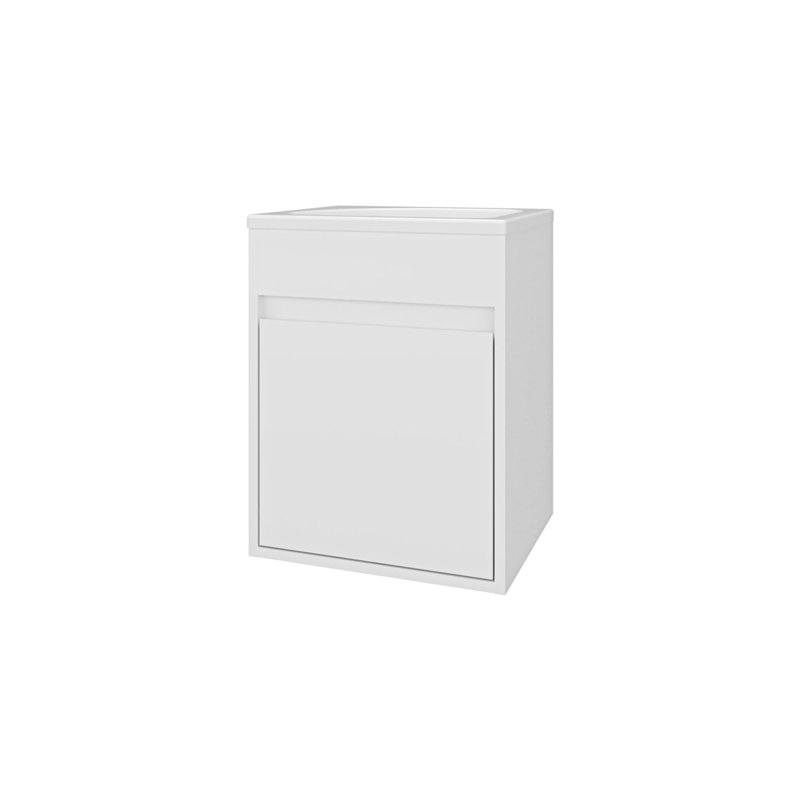 Meuble-lavabo flottant pour salle de bain avec lavabo et porte, Blanc