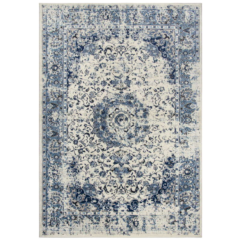 Tapis bleu/beige Everything Old Is New Again, Rectangle 5 pi 3 po x 7 pi 7 po