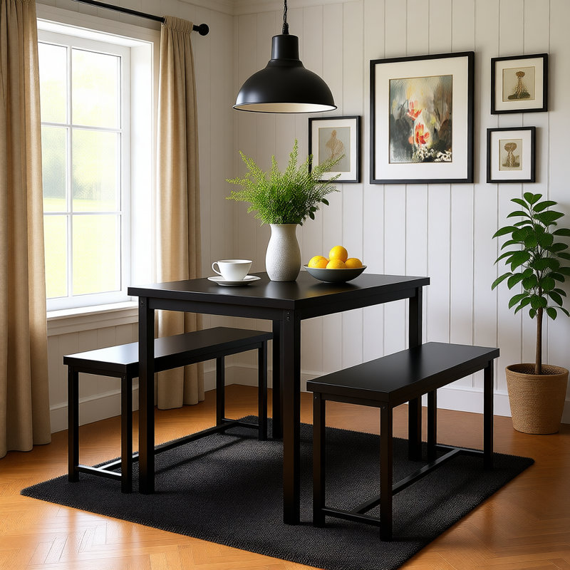 Efrat 4 - Person Four Leg Dining Set, Black, Black