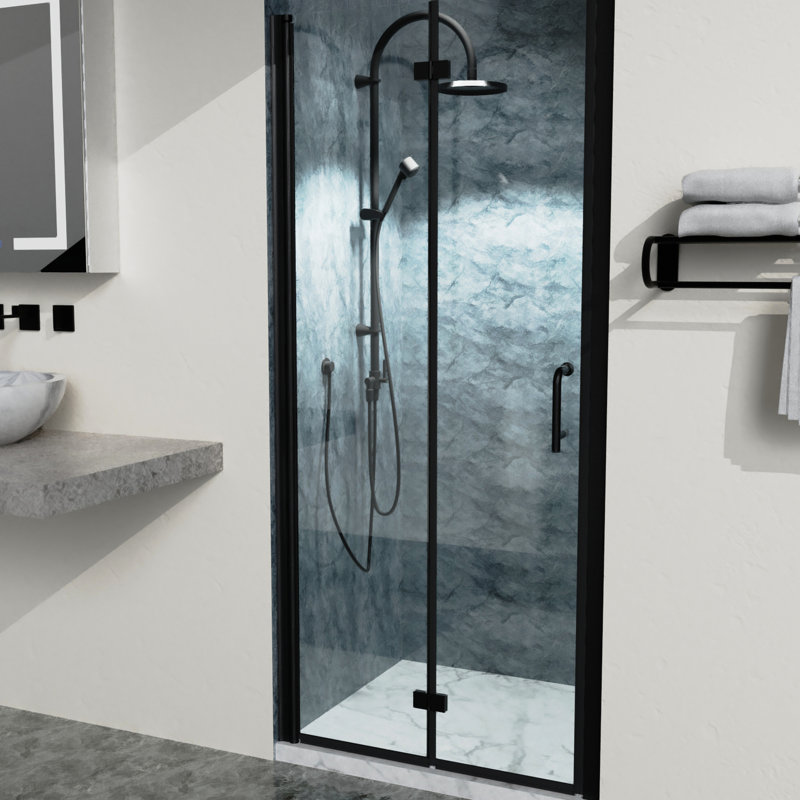 Matte Black Semi- Bi Shower Doors, 33.61 - 35-3/8 In. W X 69.84 H, Clear Glass, Aluminium For Bathroom Elegance And Function H Doors In Black, With Contentment