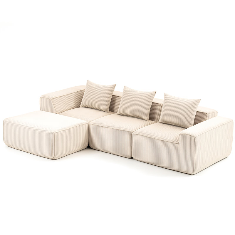 Velours côtelé en velours côtelé 4 pièces modulaire, doux, moderne, sans assemblage pour espace de vie avec tissu, compression, structure, nécessaire
