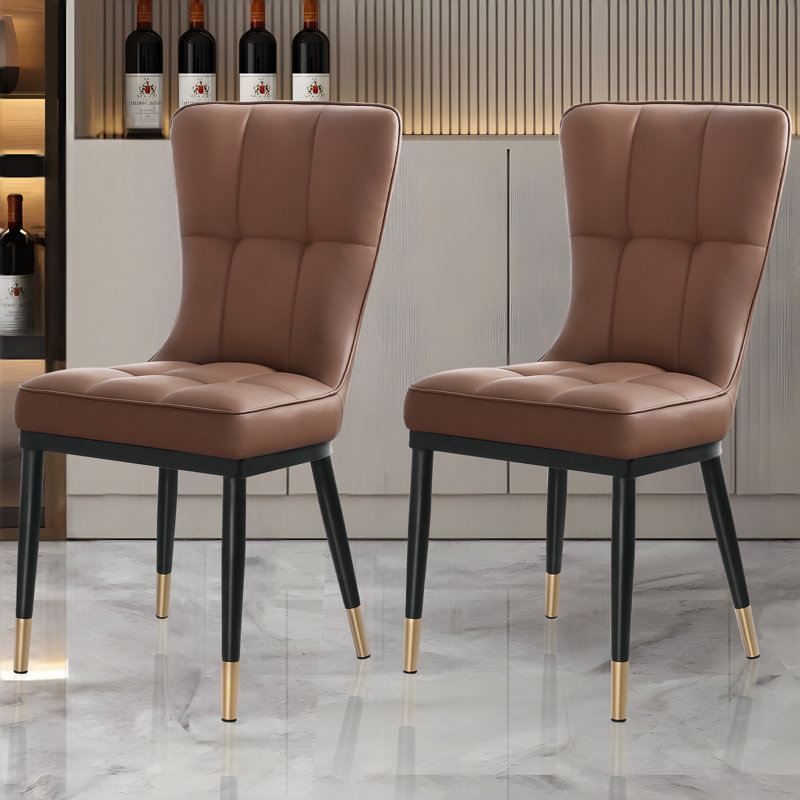 18.9'' H Faux Leather Upholstered Metal Side Chair, Brown