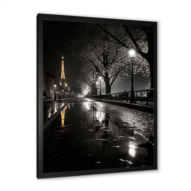 Parisian Moonlit Night I - Paris, reproduction d'art encadrée, Cadre simple noir, H 20 po x l 12 po x P 1 po