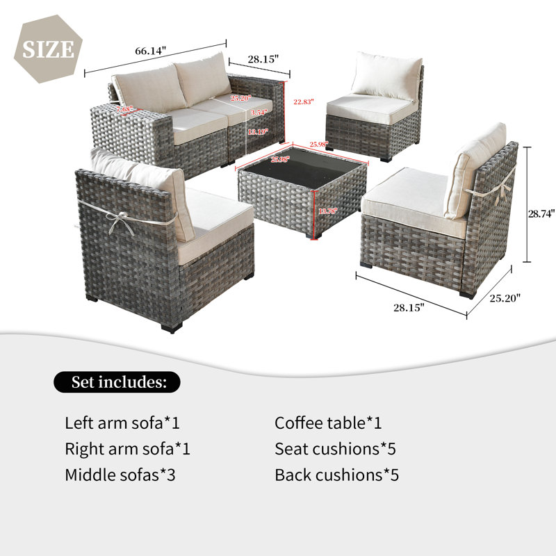 Dikembe 5 - Person Patio Conversation Set with Cushions, Beige