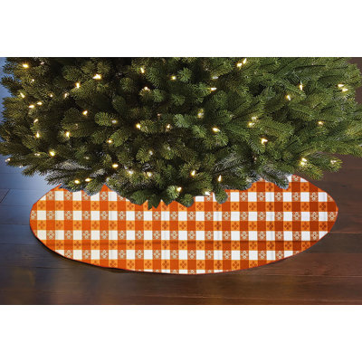 Poplin Tavern Gingham Checkered Floral Tree Skirt Christmas Decoration 58" Round Skirt