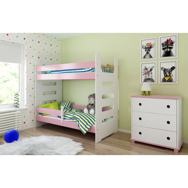 Cannady Bunk Bed with Built-in Ladder Included, Pink, European Toddler (80 x 180 cm)