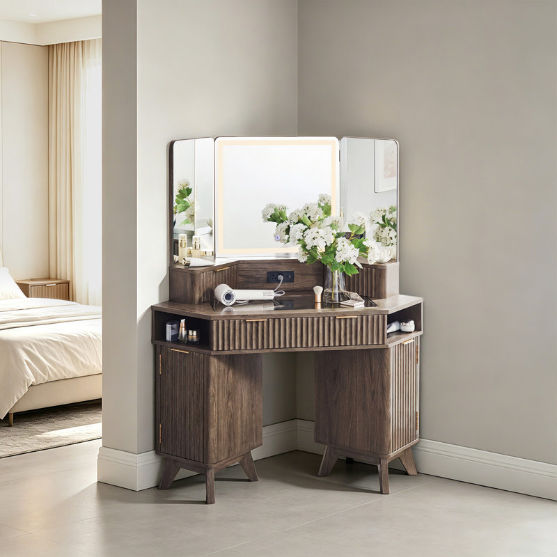 Meuble-lavabo de coin cannelé l 47,3 po, Tan