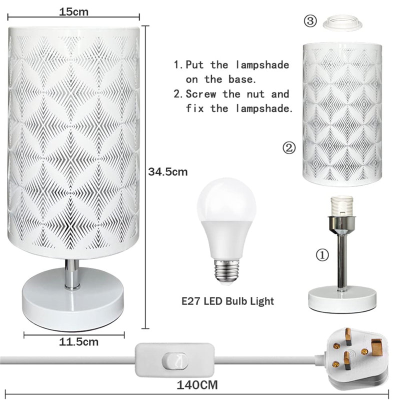 Metal Table Lamp, White, White