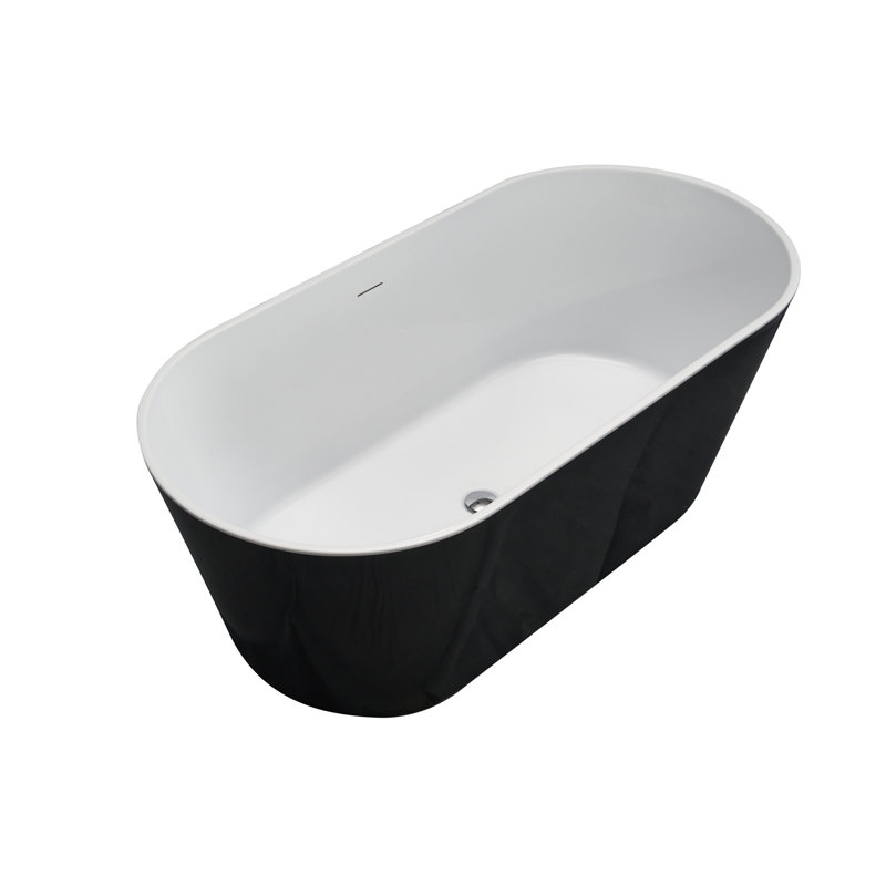 Baignoire de trempage autoportante 60 po en acrylique noir brillant avec drain en laiton 60 po