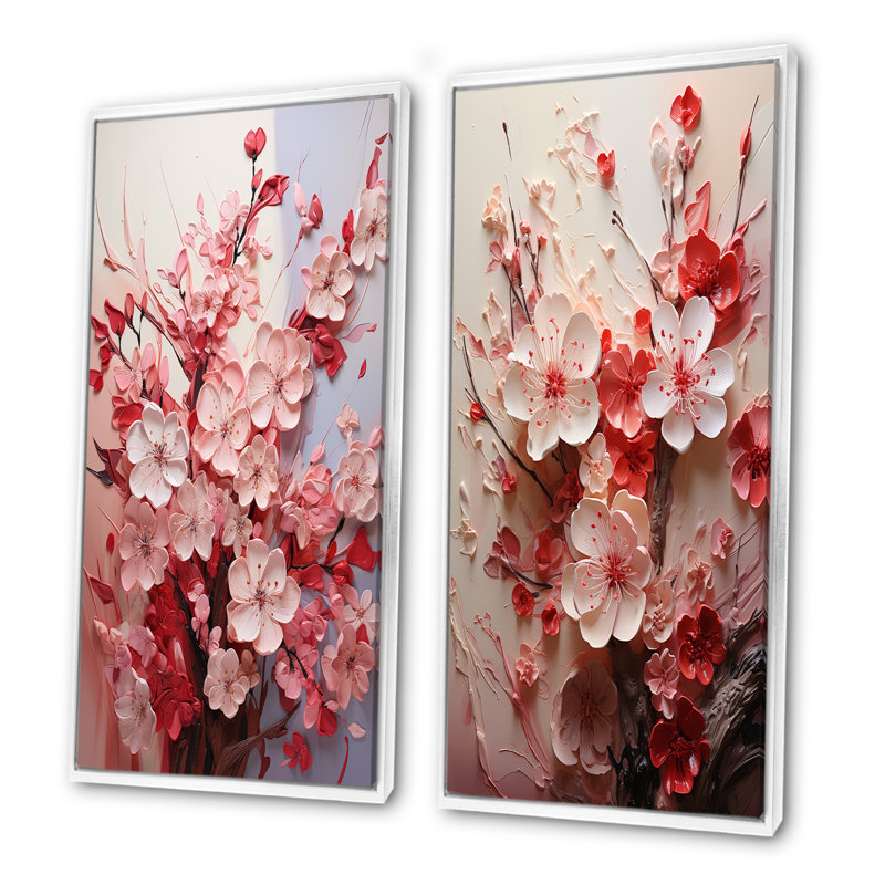 «Pink Orchard Tree Ballet Of Cherry Blossoms IV», ensemble de 2 impressions sur toile de cerisier, Cadre flottant blanc