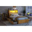 Lit simple avec tiroirs et DEL, tête de lit avec rangement en bois, rangement escamotable, plusieurs espaces cachés de la taille d'une chambre à coucher