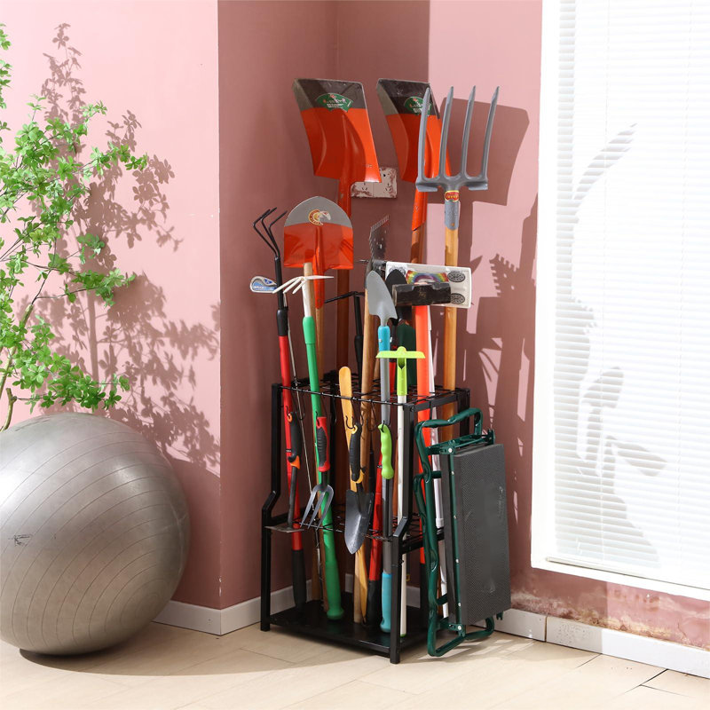 Garden Tool Organizer Heavy Duty,Yard Tool Tower Rack,Garage Storage Organization For Long Handle Tools,Rake,Brooms,Extra Hooks For Small Shovel,Shear.All Metal,Free Standing.