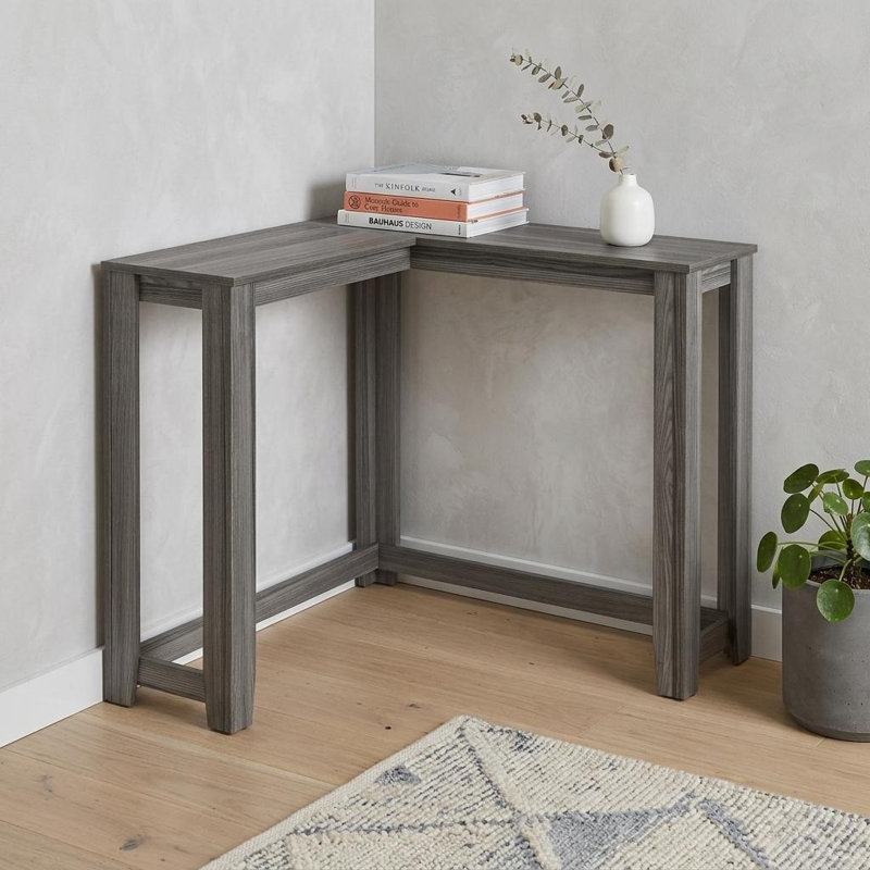 Table console d'angle en bois gris de 91 cm (36 po), Grey, Gris, Gris