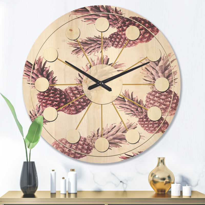 Horloge murale en bois Pineapple Summer Bliss III, Grand