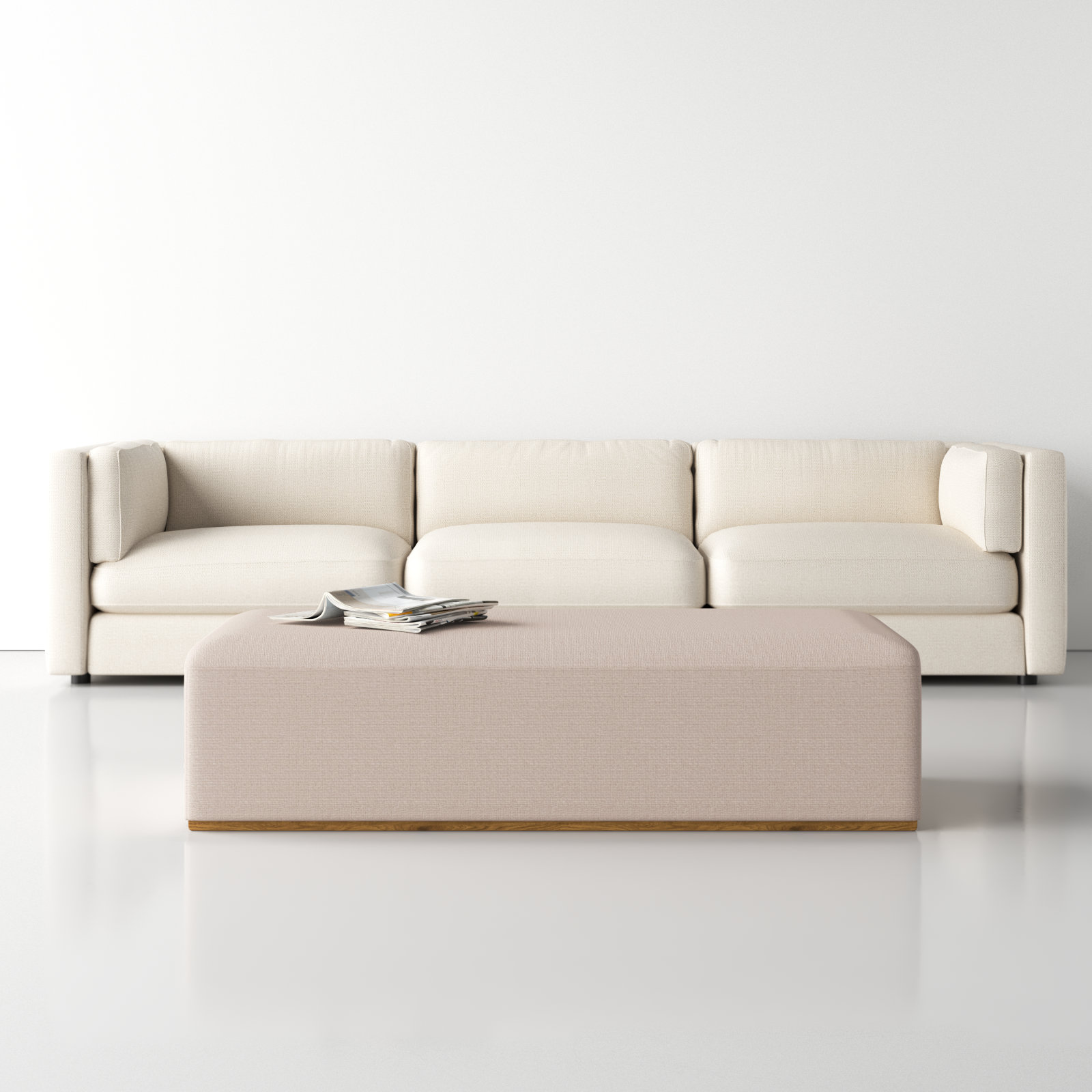 Kelci Upholstered Ottoman, Beige Polyester Blend
