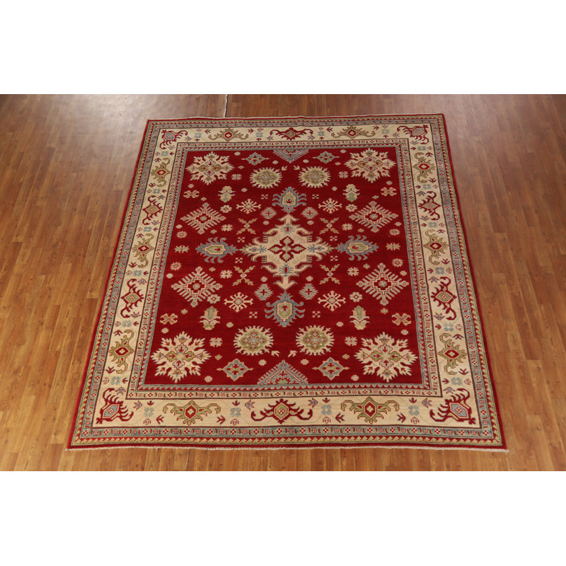 Red Geometric Kazak Oriental Area Rug