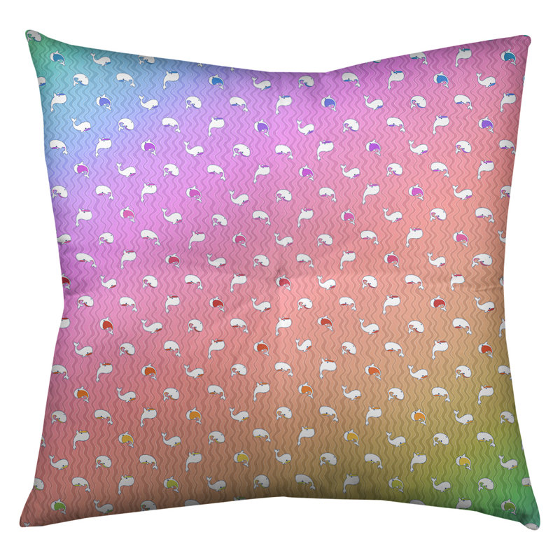 Coussin Katelyn Elizabeth Whales, 26 po x 26 po, Bleu / Mauve / Orange