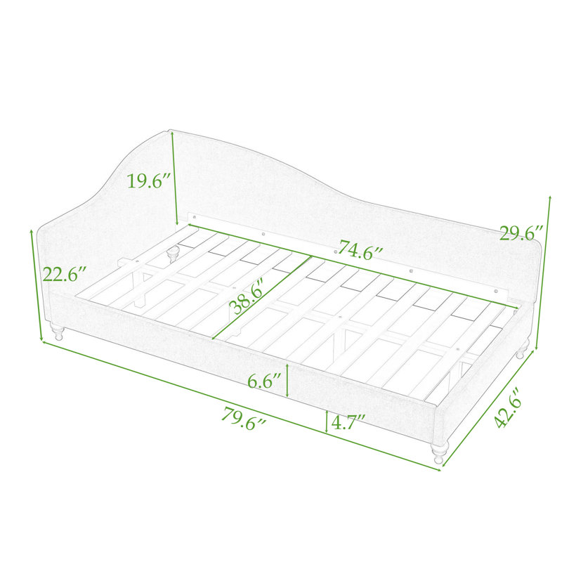 Wood Upholstered Daybed with Legs and Backrest, Twin, Gray