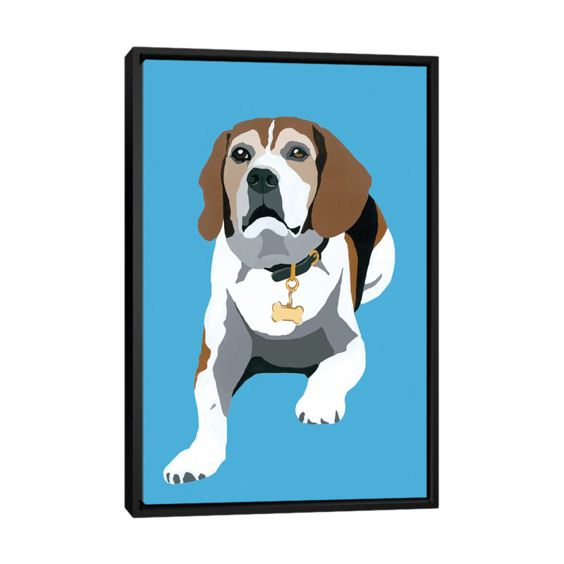 « beagle on blue » par julie ahmad, impression sur toile tendue, Toile avec cadre noir, Pas de tapis