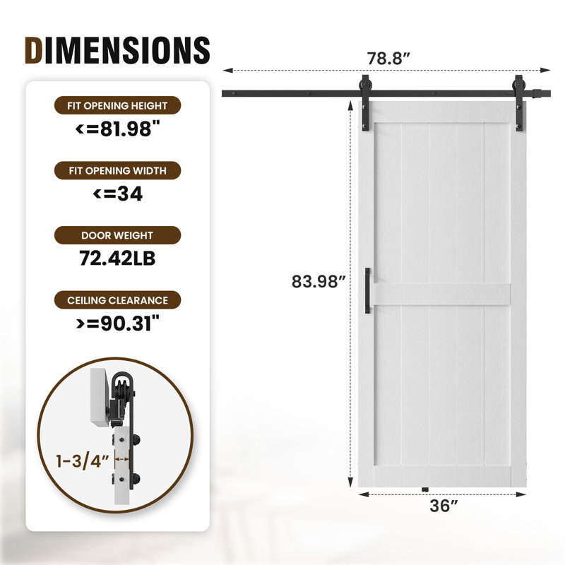 MDF And Solid Wood Composite Board Barn Door With Hardware Components, 78.8" x 84"