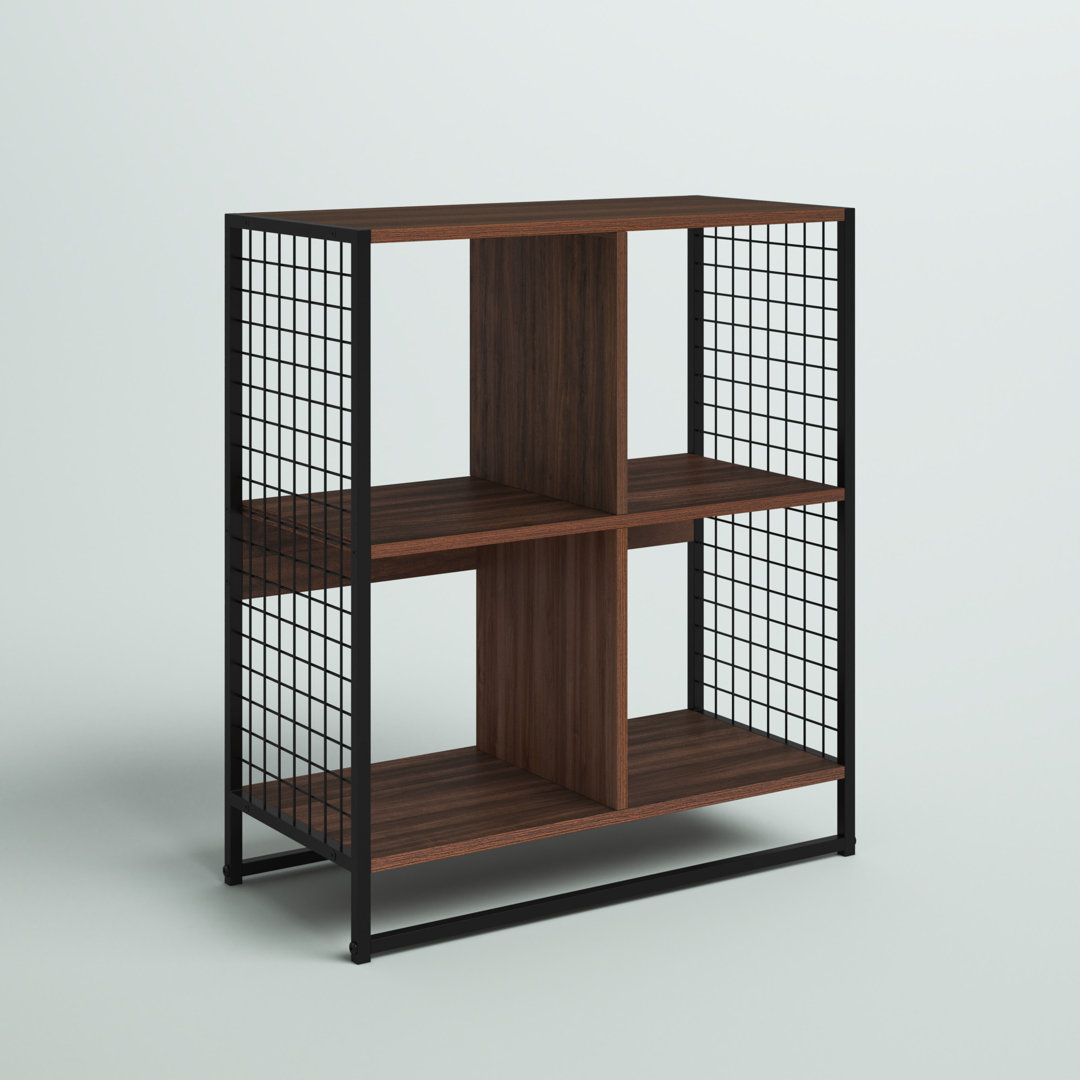 Linco Trellis Open Storage Bookshelf with 4 Cube Compartments Wood Grain and Metal Steelside™ 