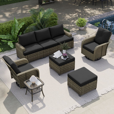 Ensemble de patio en osier tissé à la main 8 pièces avec chaises pivotantes 8 pièces