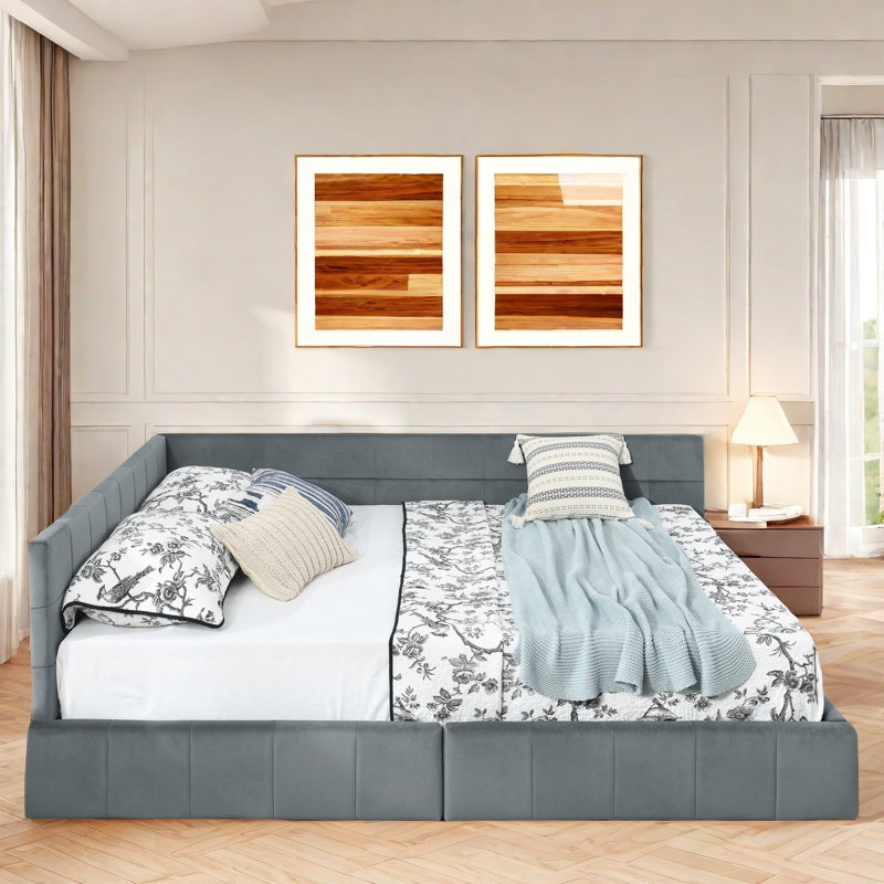Lit tapissier avec 2 tiroirs Torres, Gris
