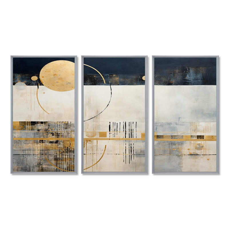 Pioche - ensemble d'art mural abstrait paysage, Encadrement argenté, H 32 po x l 48 po x P 1 po