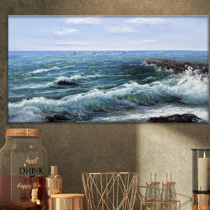 Vagues déferlantes-impression d’art graphique sur toile tendue, H 16 po x l 32 po x P 1 po