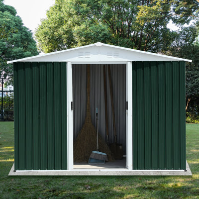 Abri de rangement extérieur en métal de 8 pi x 6 pi, structure en acier galvanisé et aluminium, pour abri de jardin pour articles de sport