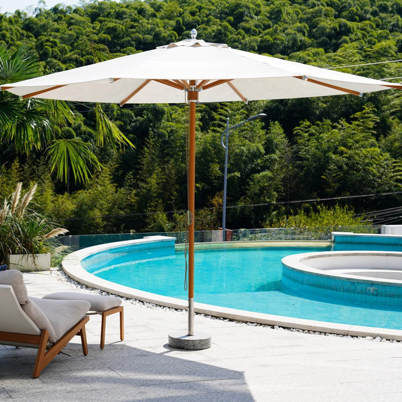 3.5m Sunbrella® Octagonal Garden Parasol with Wood-Effect Frame, White
