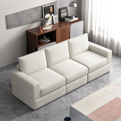 225Cm Polyester Square Arms Standard Sofa 