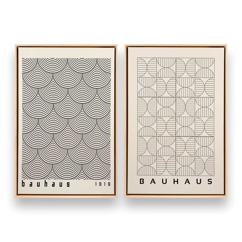 Bauhaus Abstract Precision Set of 2 Prints, Floater Frame, American Maple, 49.5" H x 67" W x 1.25" D